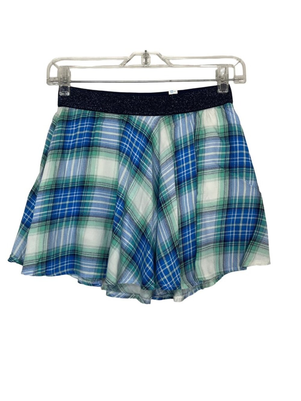 Justice Plaid Skort Skirt Girls 12 Blue Sparkle Waist New Casual